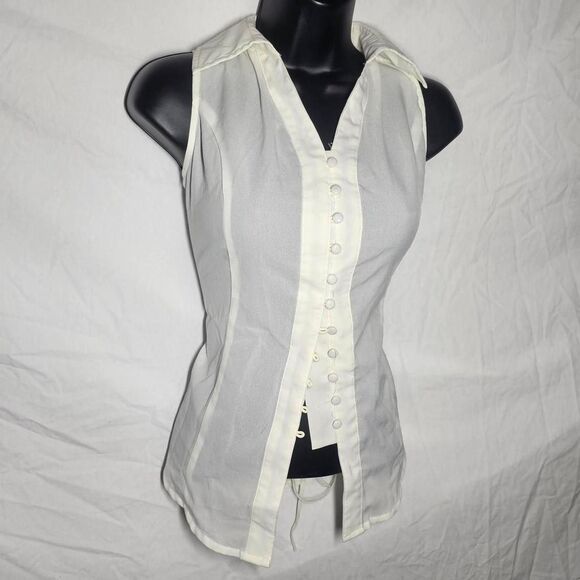 Vintage y2k white lace up back sleeveless blouse - Picture 1 of 4